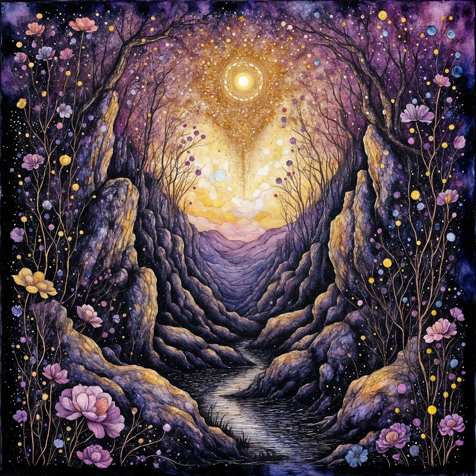 Abstract Celtic Art in Purple, Black, and Gold