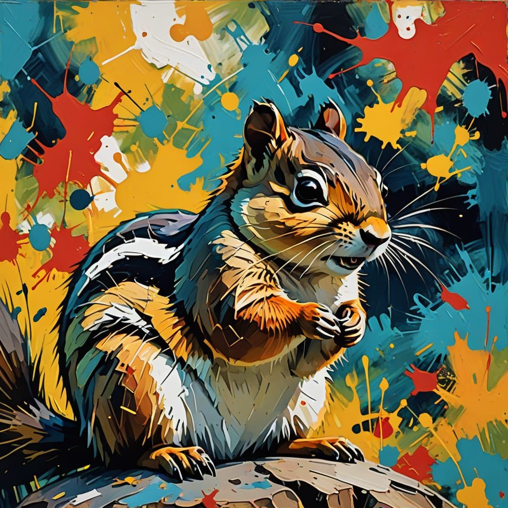 Vibrant Chipmunk in Abstract Expressionist Art