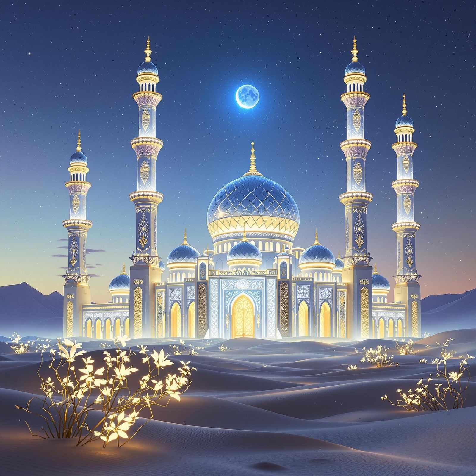 Otherworldly Mosque in Desert Twilight
