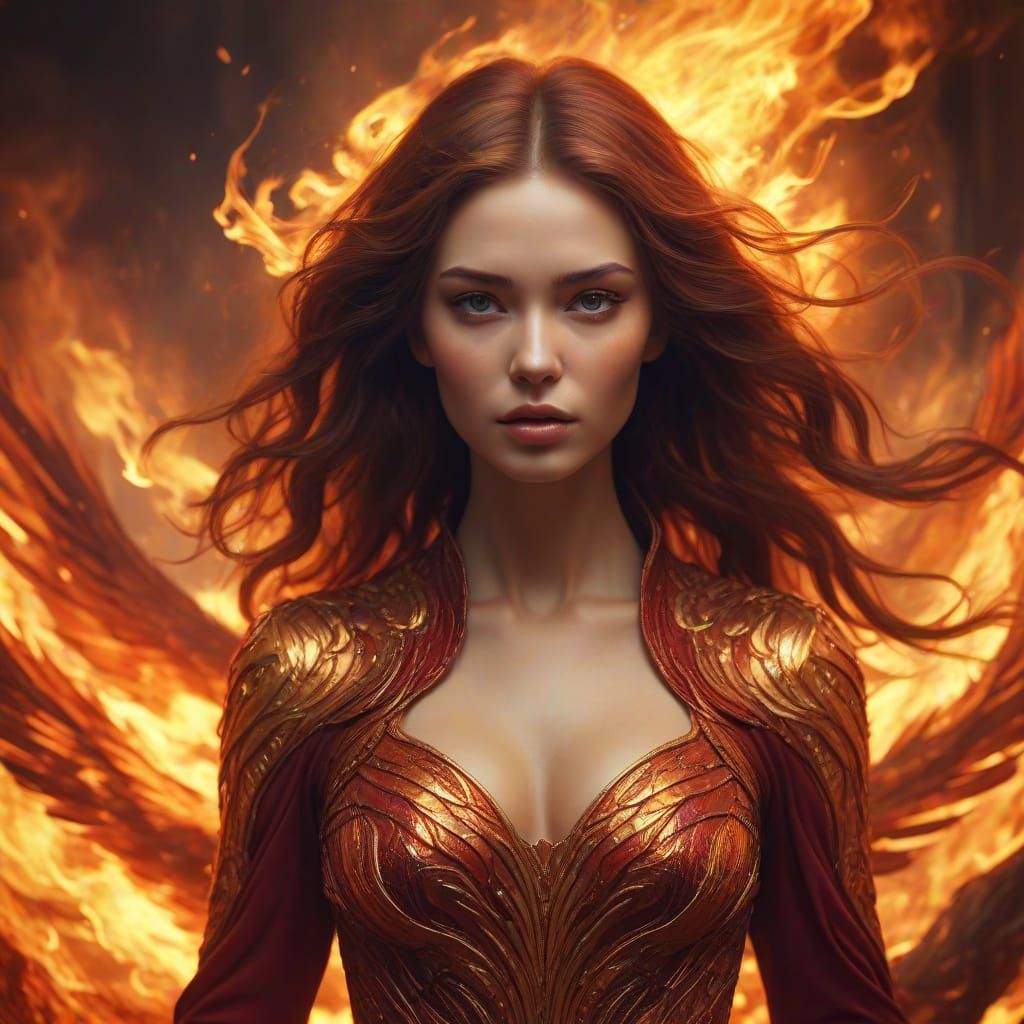 Surreal Phoenix Emerges from Fiery Inferno in Luxurious Red ...