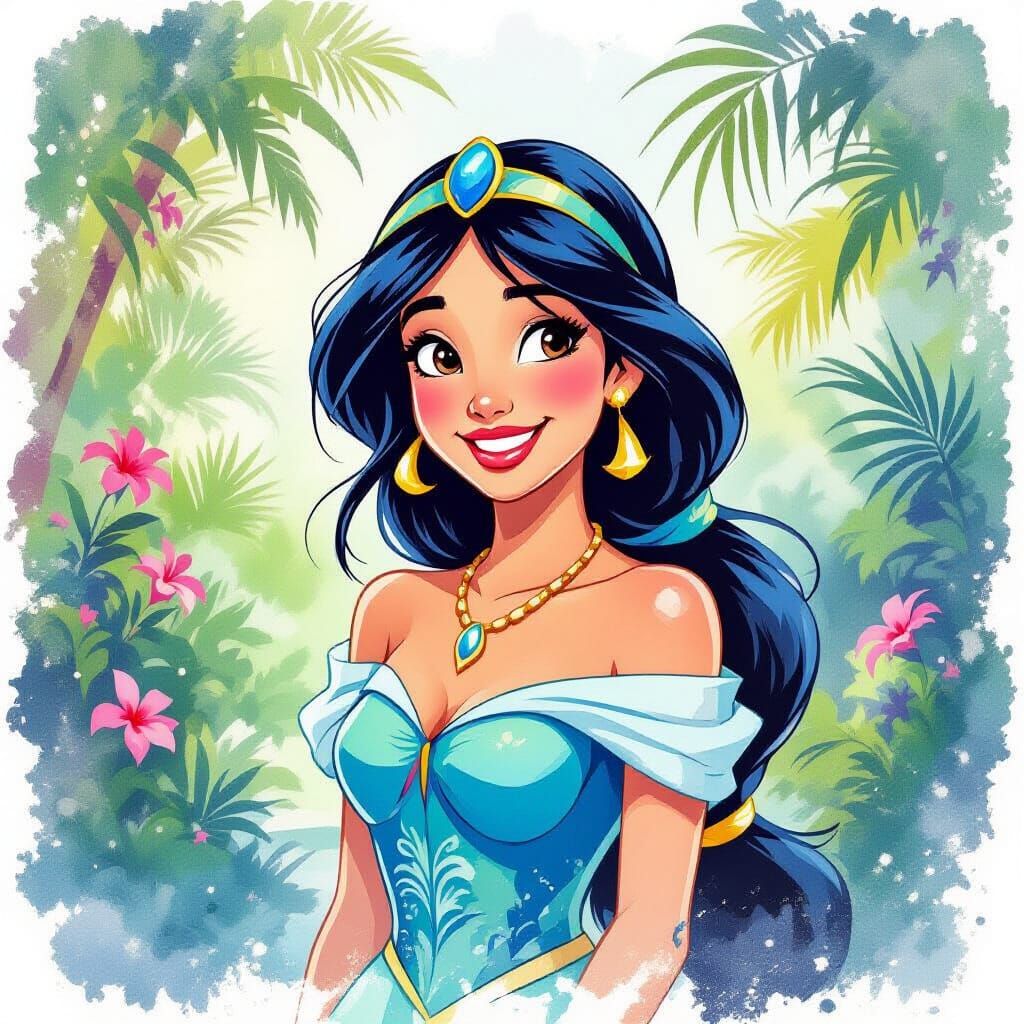 Jasmine in a Watercolor Tropical Garden