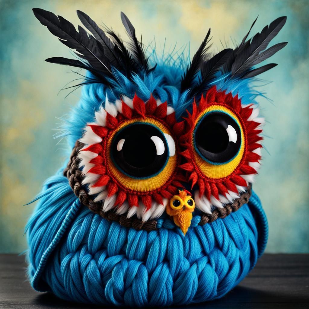 Whimsical Googly-Eyed Owl in Gothic-Punk Style