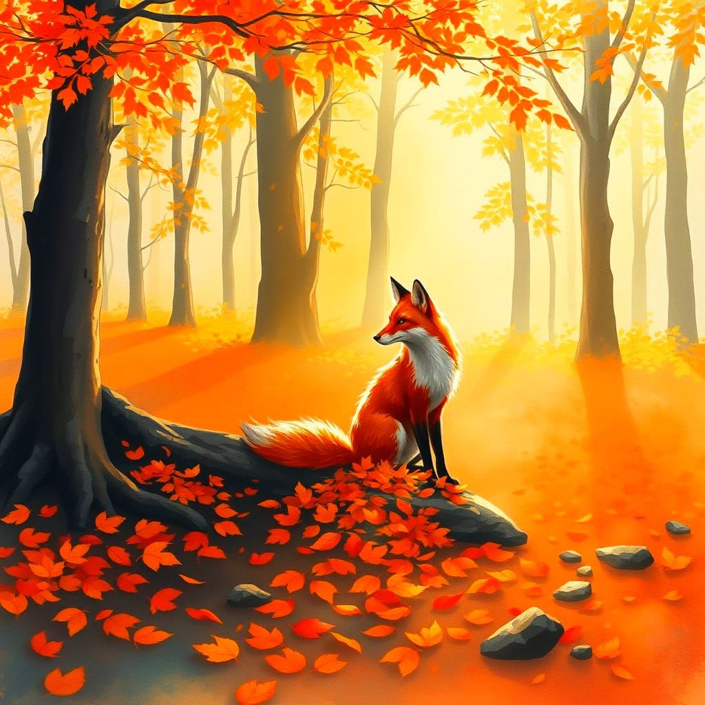 Autumn Fox in Watercolour Style