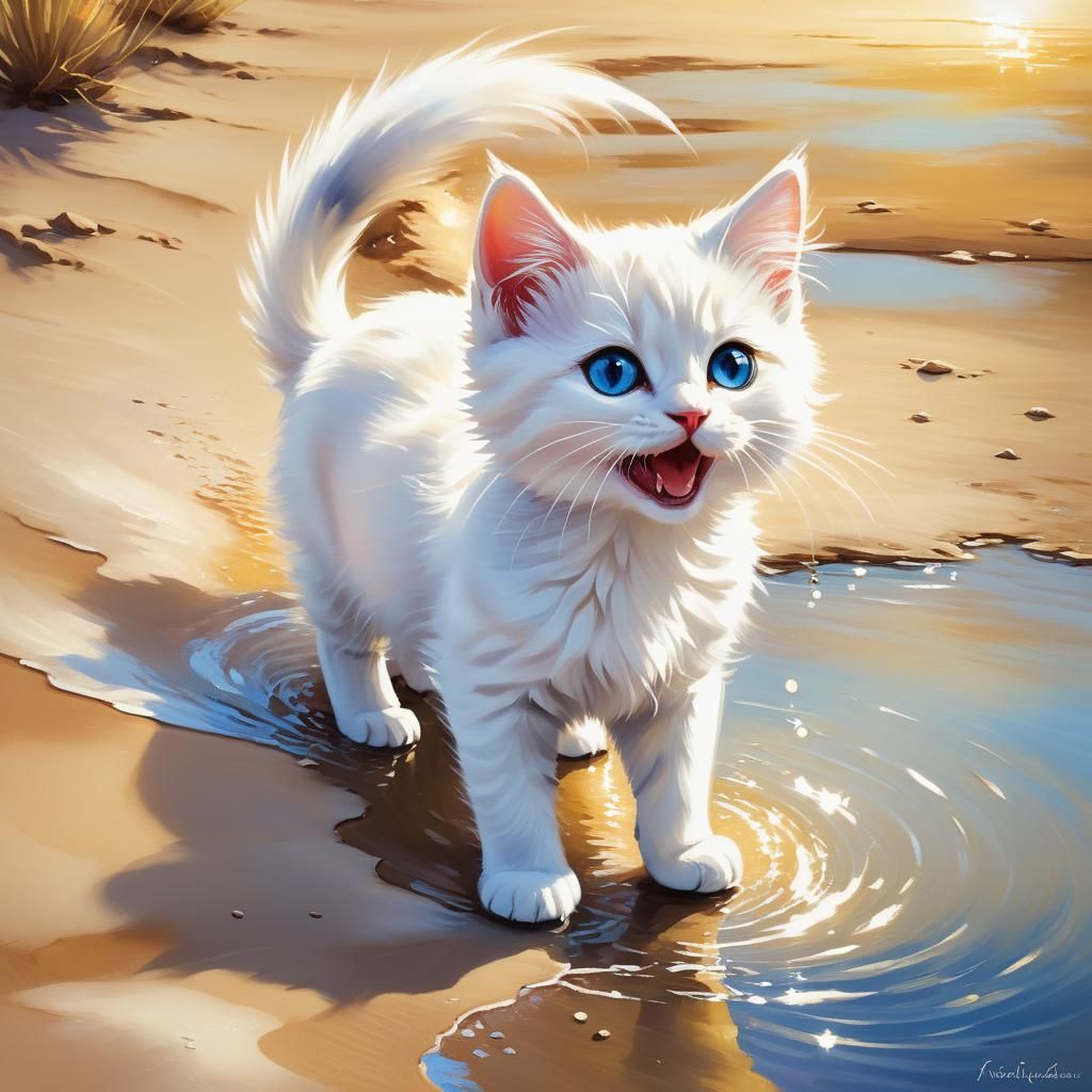 Kitty's Desert Discovery: An Impressionist Oil Painting