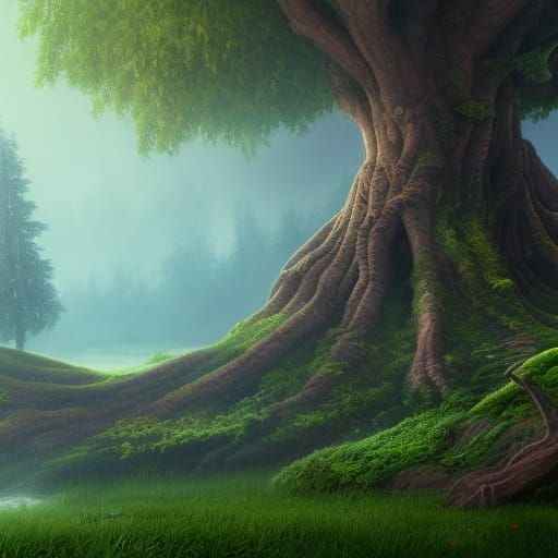 Fantastical Tree in Detailed Matte Painting Style