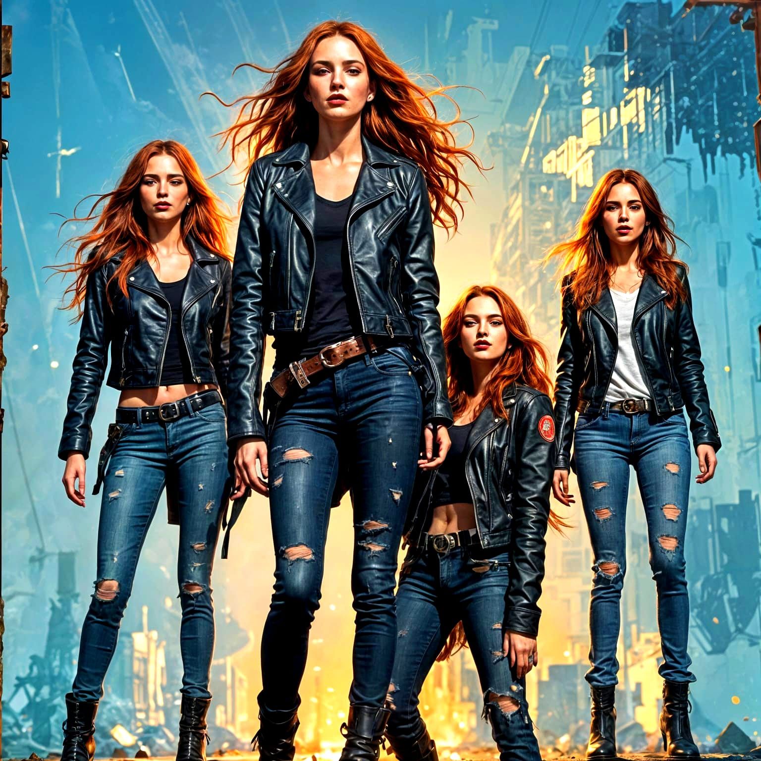 Rocker Women in Leather Jackets: Digital Art Portrait