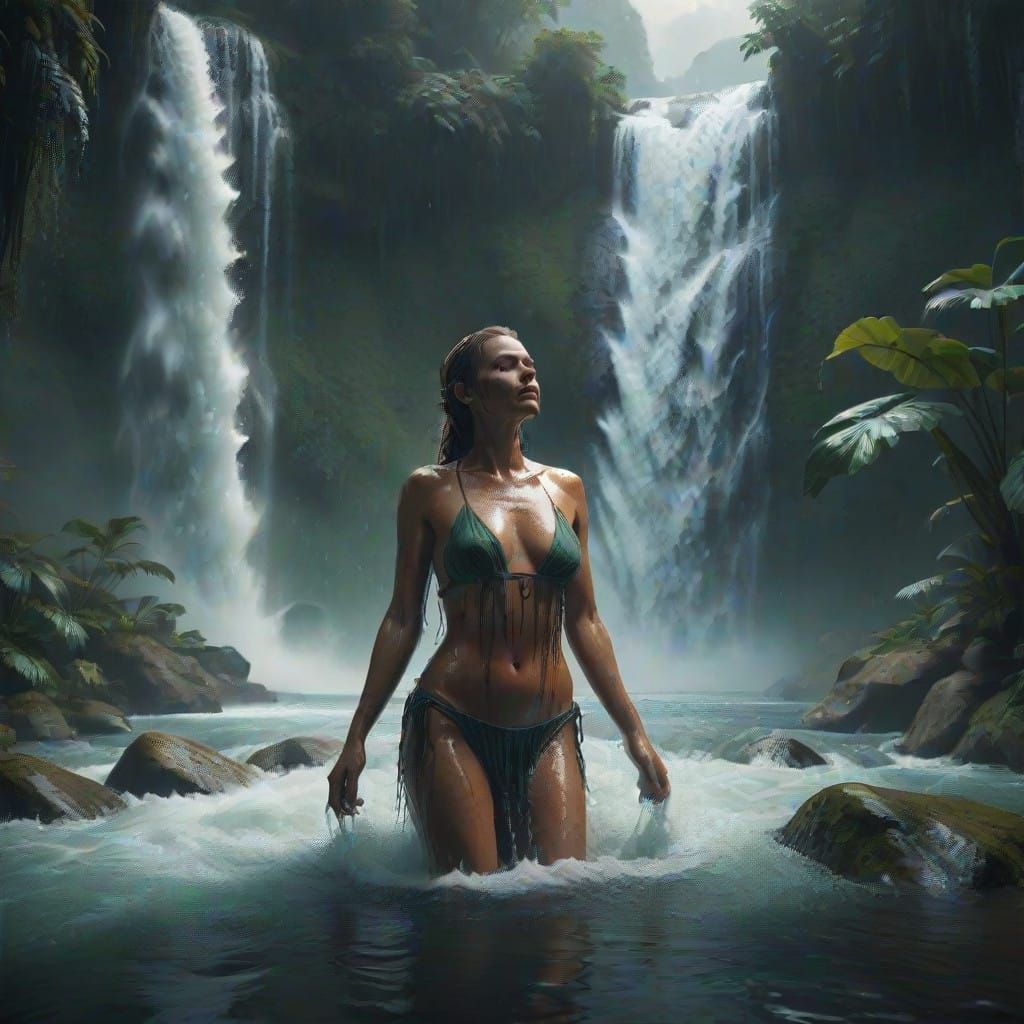 Epic Cinematic Waterfall Scene in Maximalist Digital Art