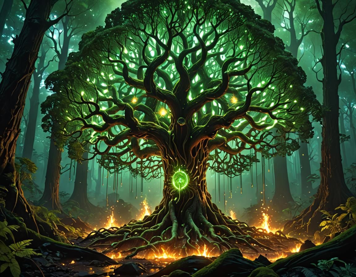 Bioluminescent Tree of Life in Magical Forest