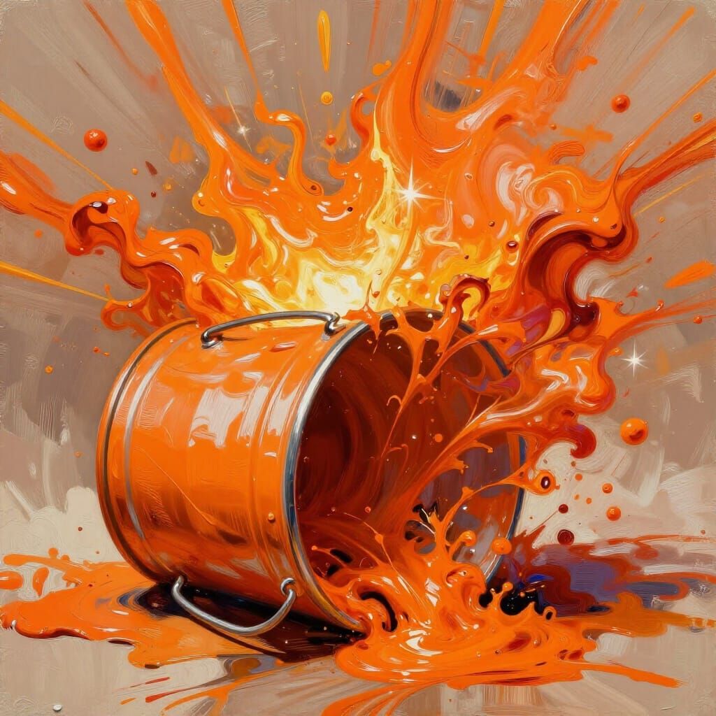 Vibrant Orange Paint Explosion in Art Deco Style