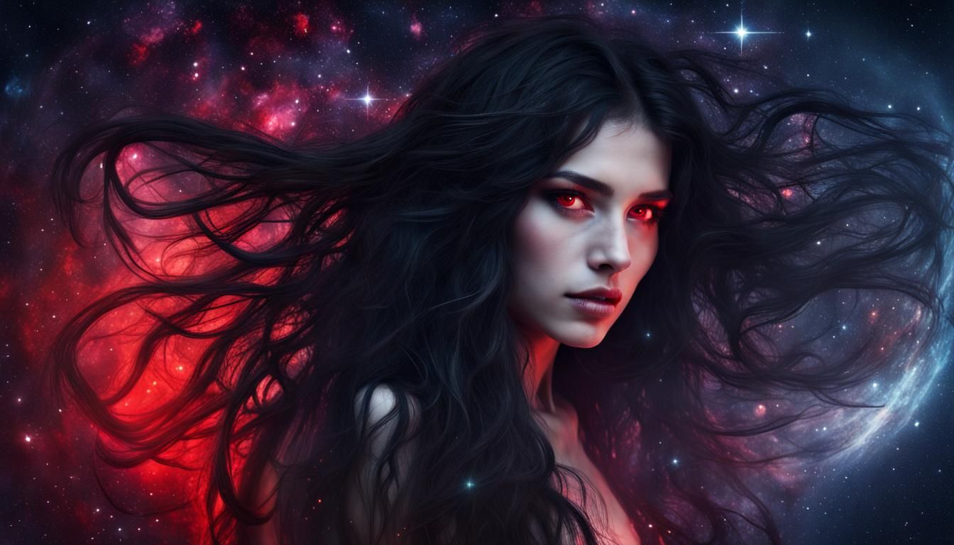 Cosmic Lovecraftian Girl with Red Eyes