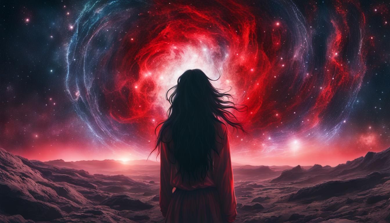 Cosmic Lovecraftian Girl with Red Eyes