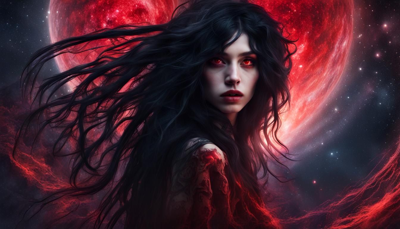 Cosmic Lovecraftian Girl with Red Eyes