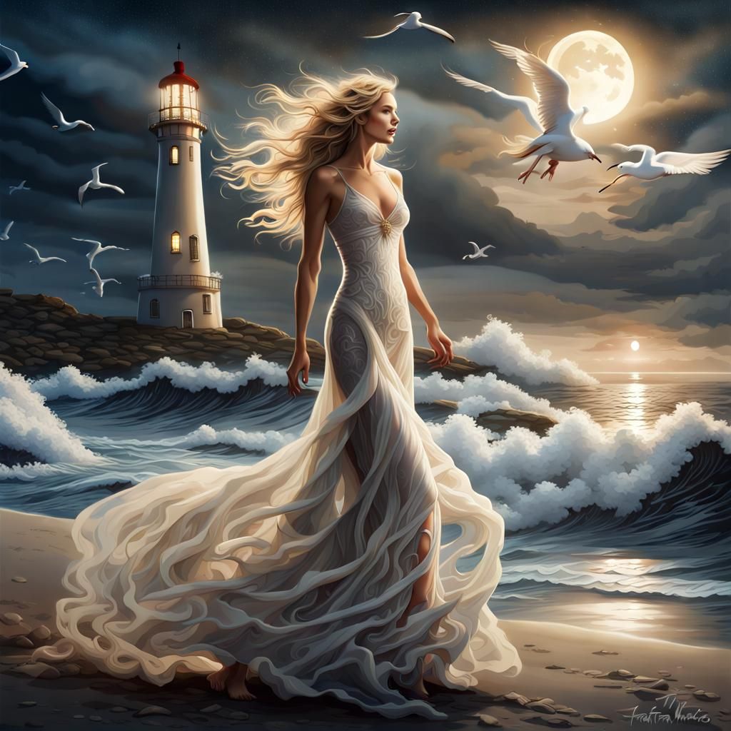 Goddess at Lighthouse: Fantasy Concept Art