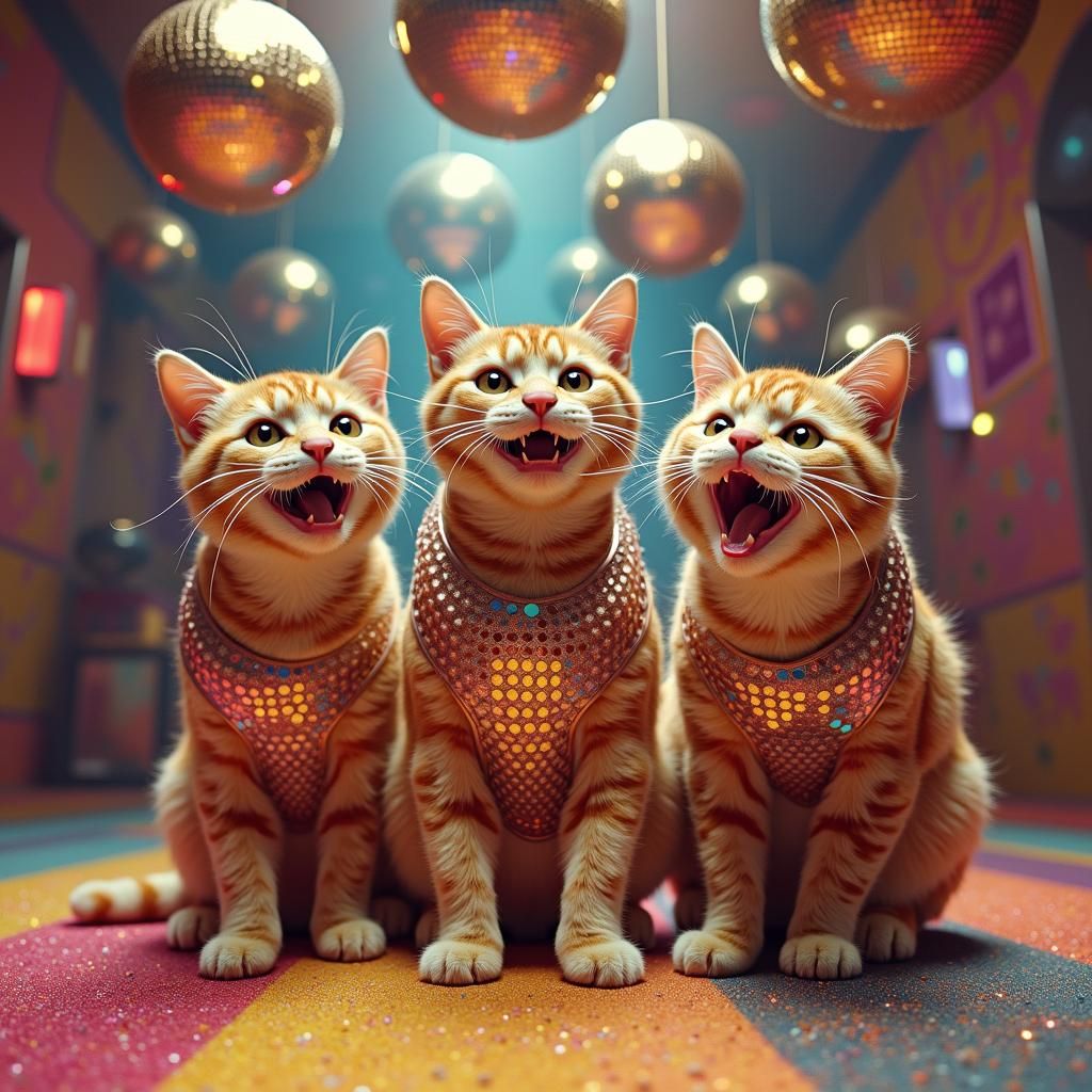 Cats Disco Night in Retro-Futuristic Style
