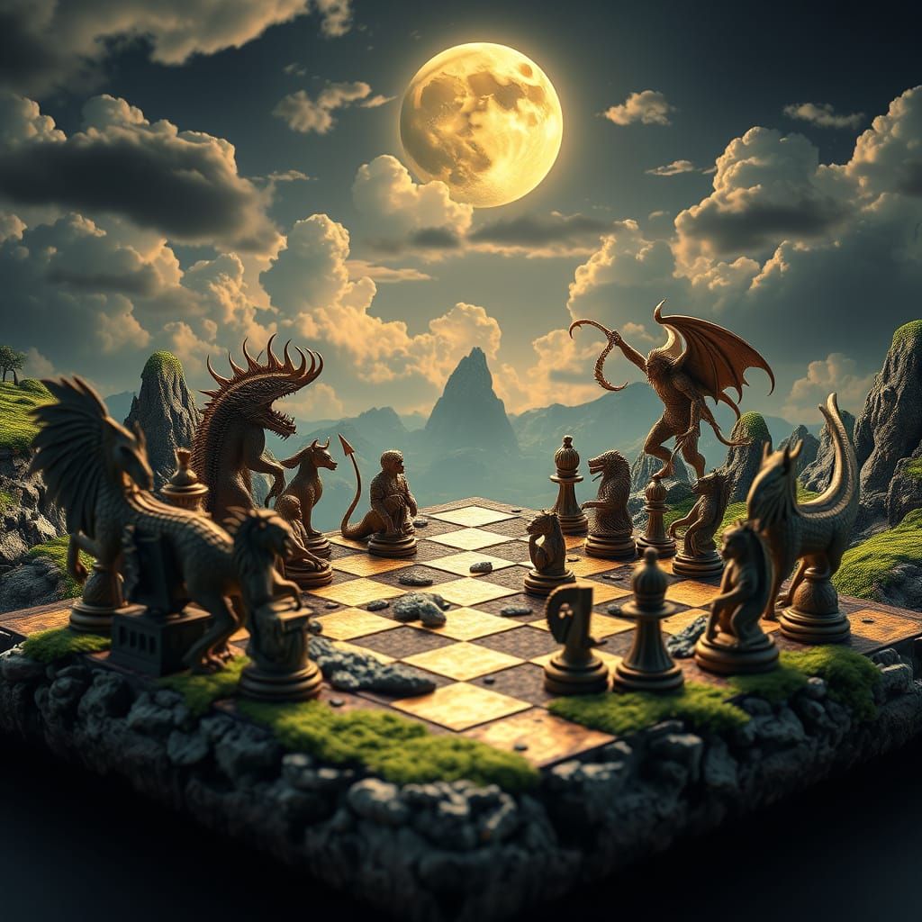 Ethereal Chess Board in a Fantastical Realm