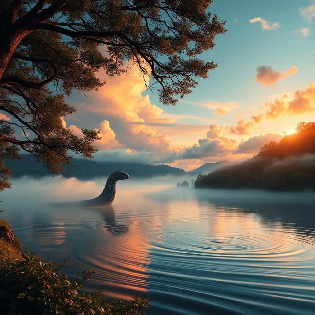 Hyperrealistic Loch Ness Sunset in Vibrant Colors