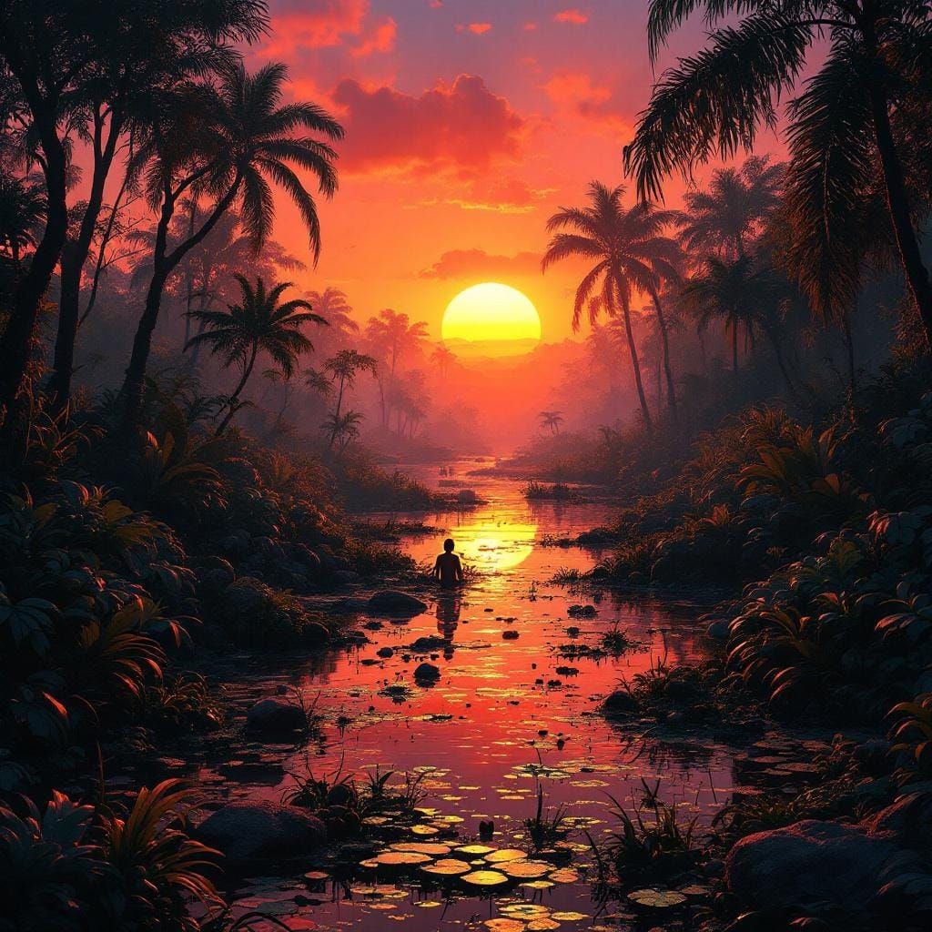 Glitchcore Jungle Swamp Sunset in Ultra HD