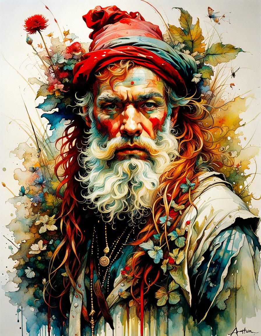 Youthful Garden Gnome Portrait in Fairytale Style