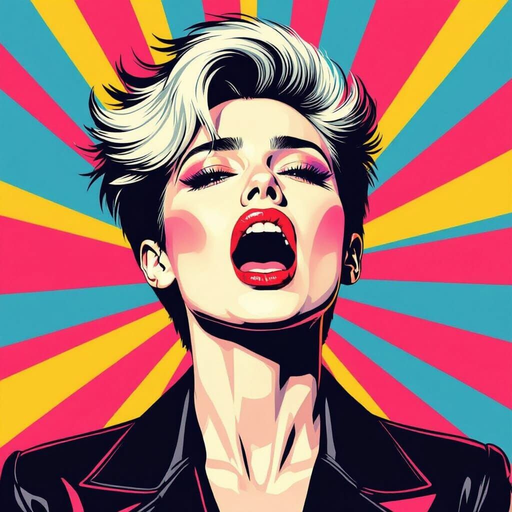 Androgynous Model Yelling in Pop Art Style