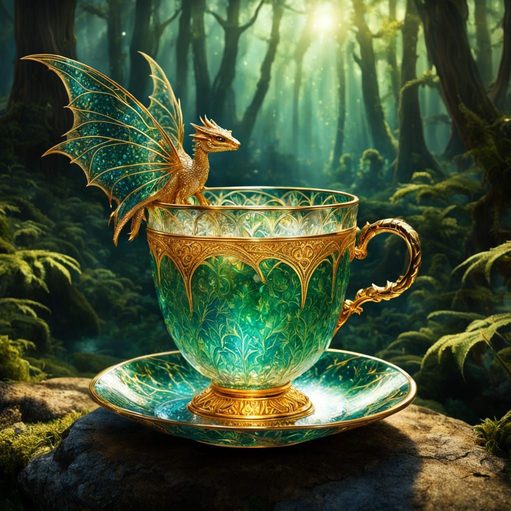 Crystal Teacup Encloses a Vibrant Fantasy Realm