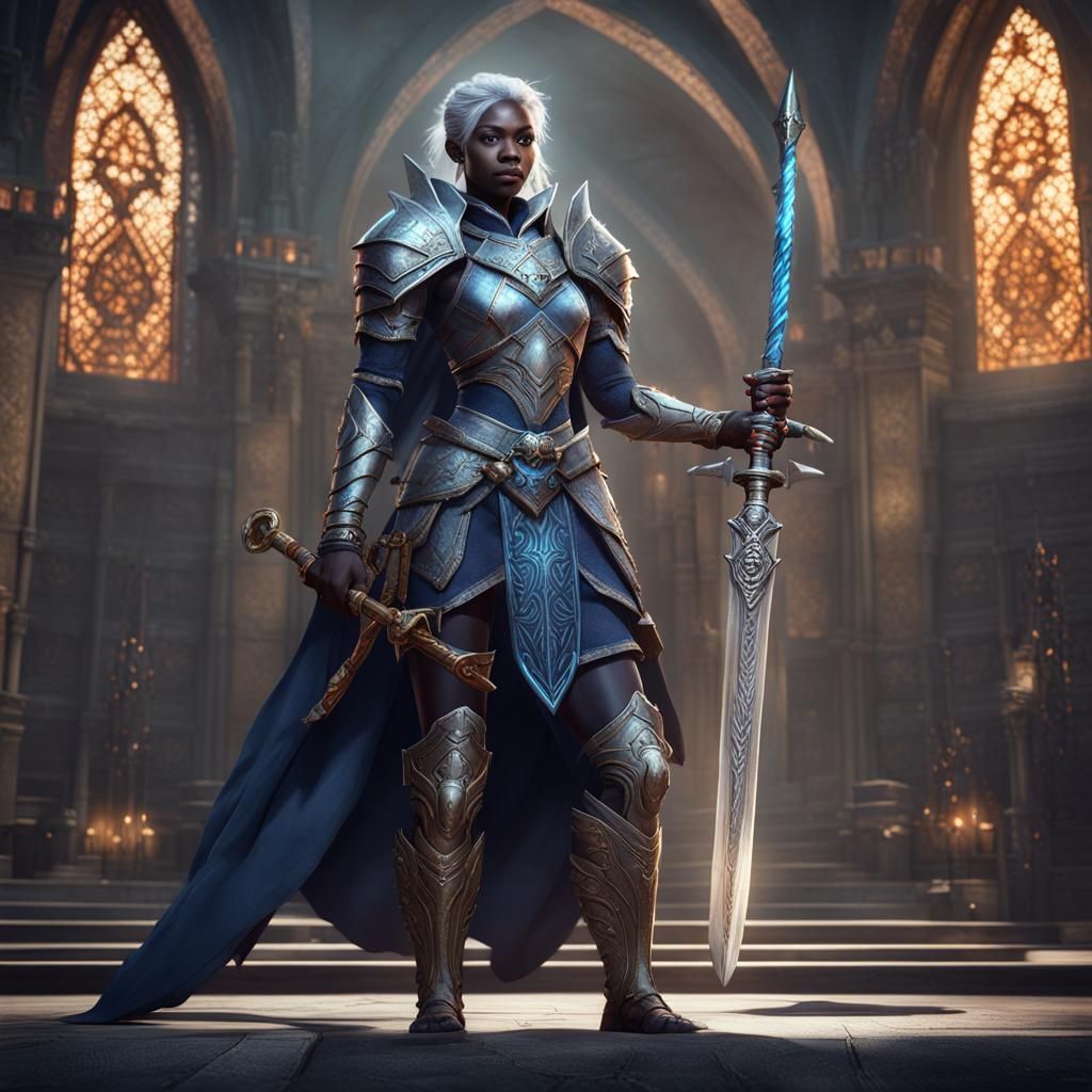 Drow Paladin in Intricate Armor: Fantasy Concept Art