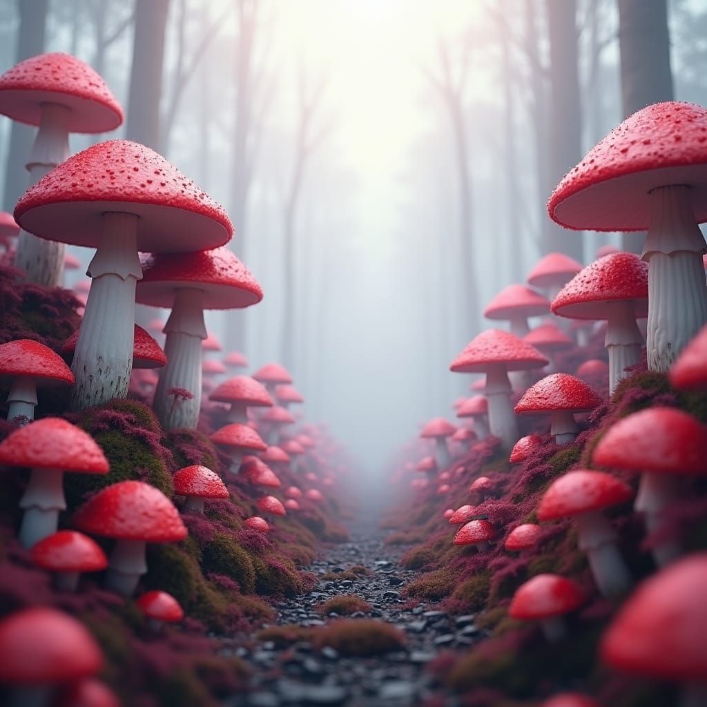 Surreal Mushroom Landscape in Regal Colors