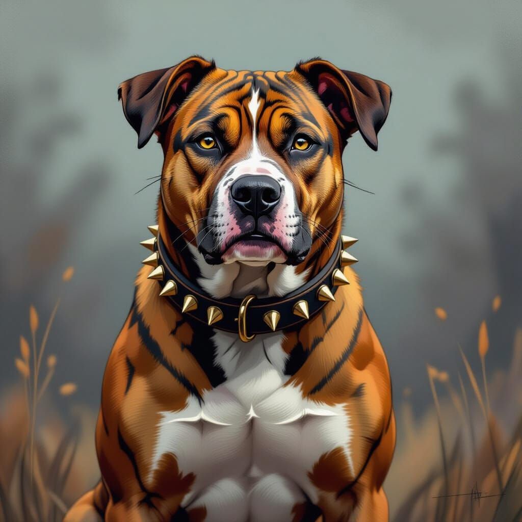 Tiger Striped Dog in Fantasy Illustration Style