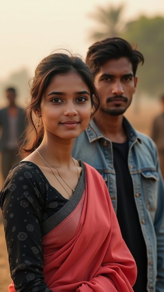 South Asian Couple Portrait in Photorealistic Style