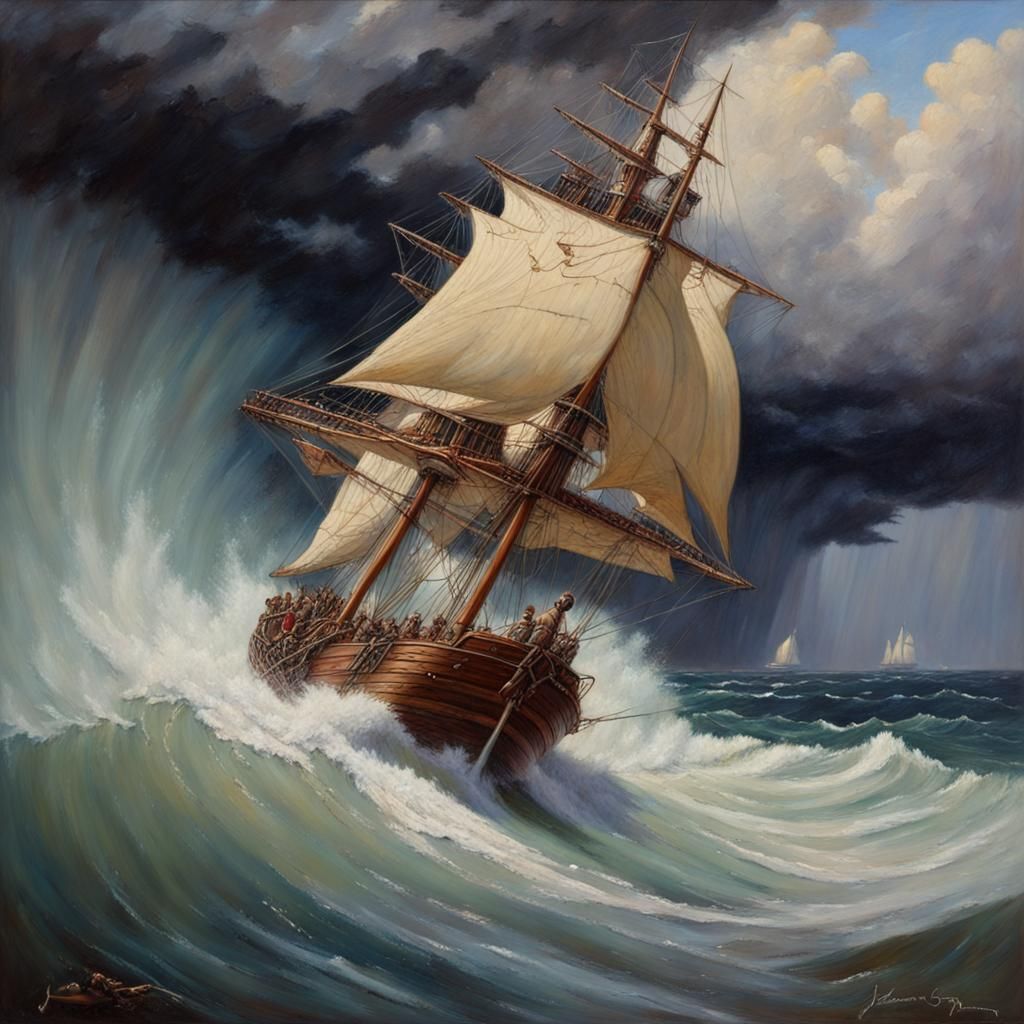 Battling the Storm: Oil Painting