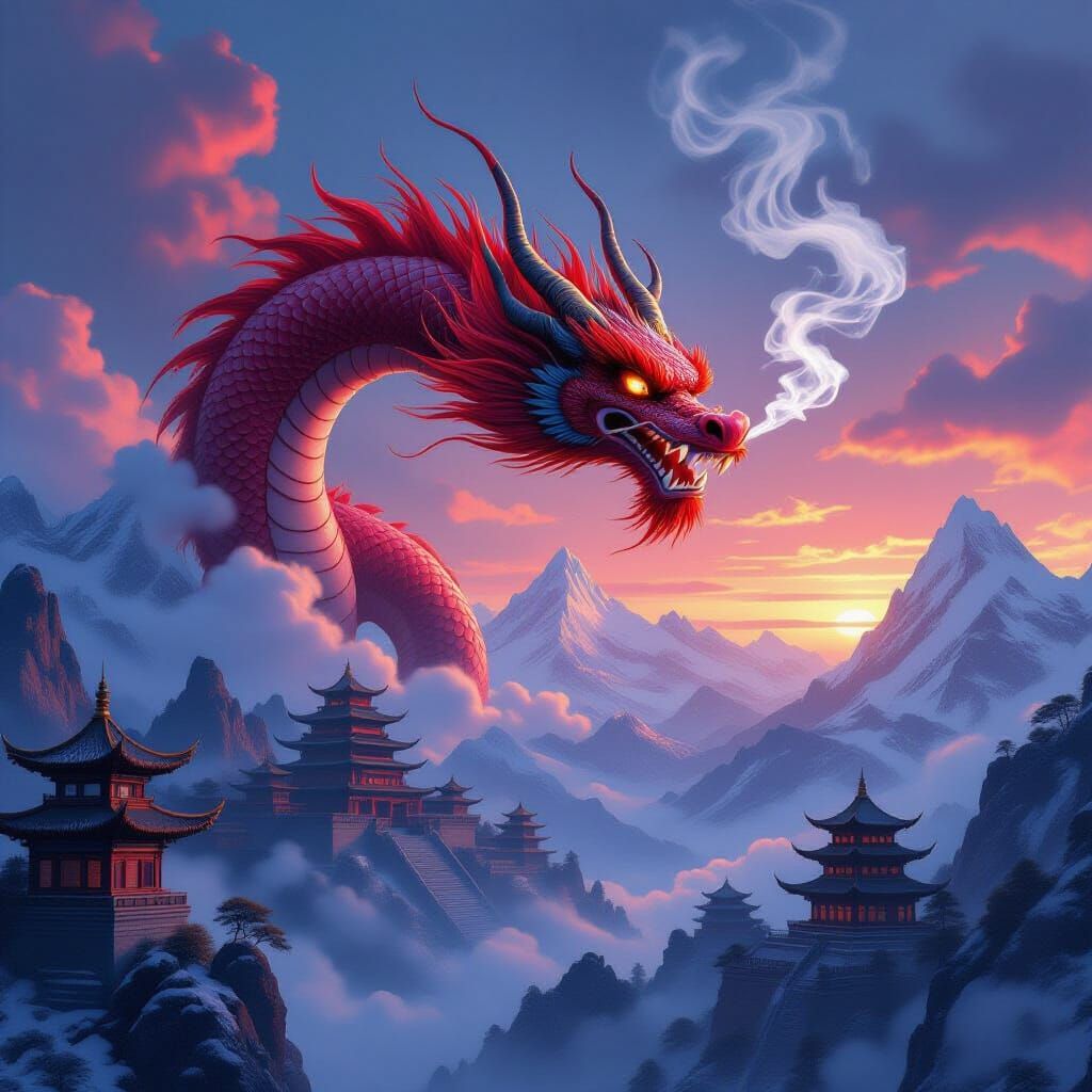 Crimson Dragon Soaring: A Digital Matte Painting