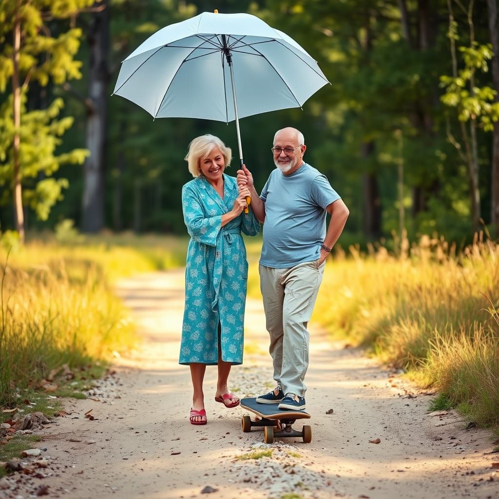 Elderly Couple's Joyful Skateboarding Adventure