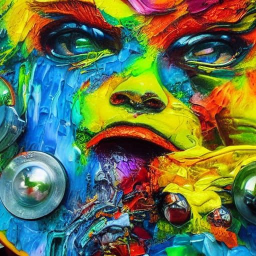 Surreal Close-Up of a Screaming Face in Vibrant Oil Paint