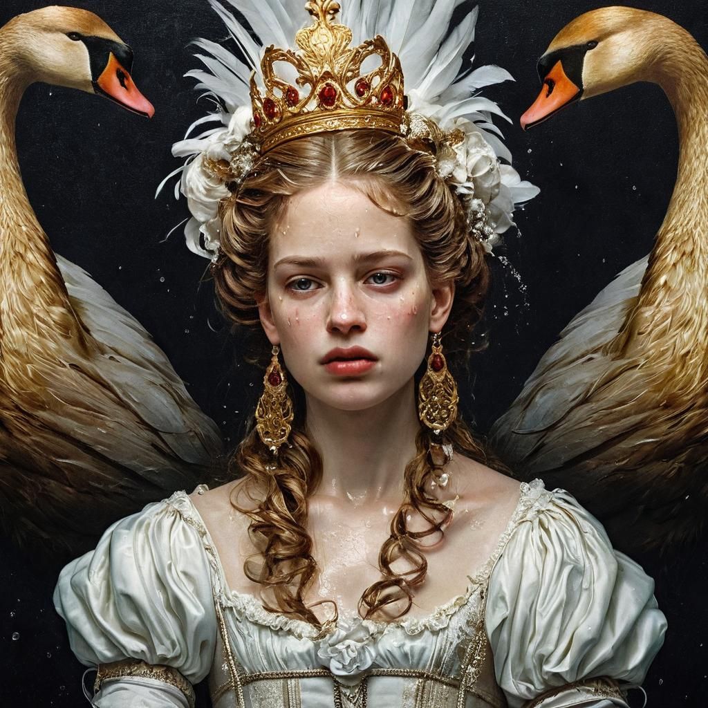 Baroque Portrait of Lady with Swan Crown