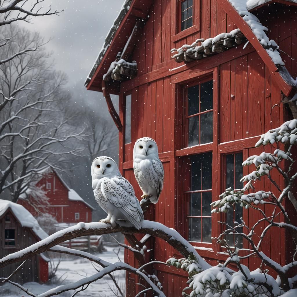 White Owl in Barn Window: Matte Painting