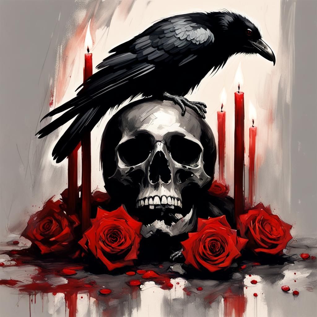 Black Raven Charcoal Sketch in Lushill Style