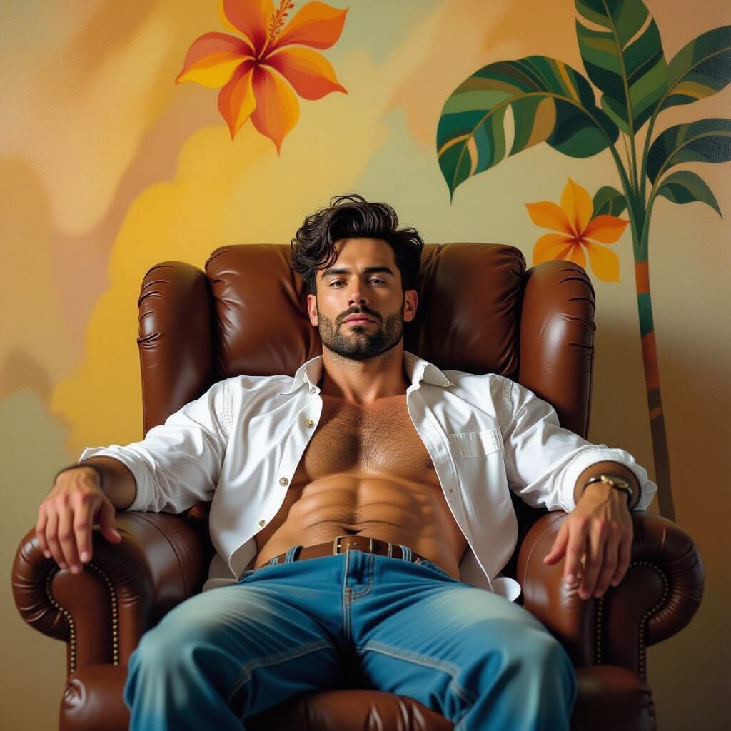 Man Reclining in Tropical Dreamscape in Gauguin Style