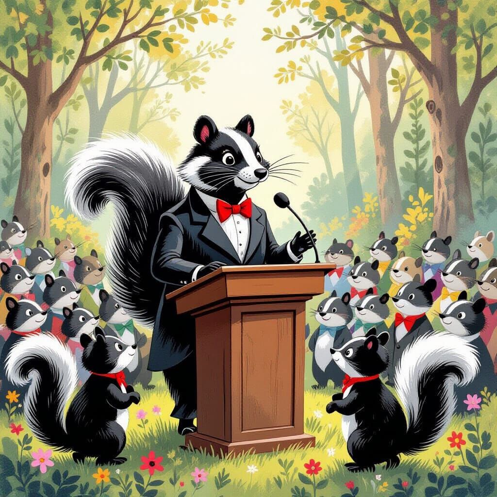 Skunk Politician Addresses Skunk Audience in Whimsical Fores...