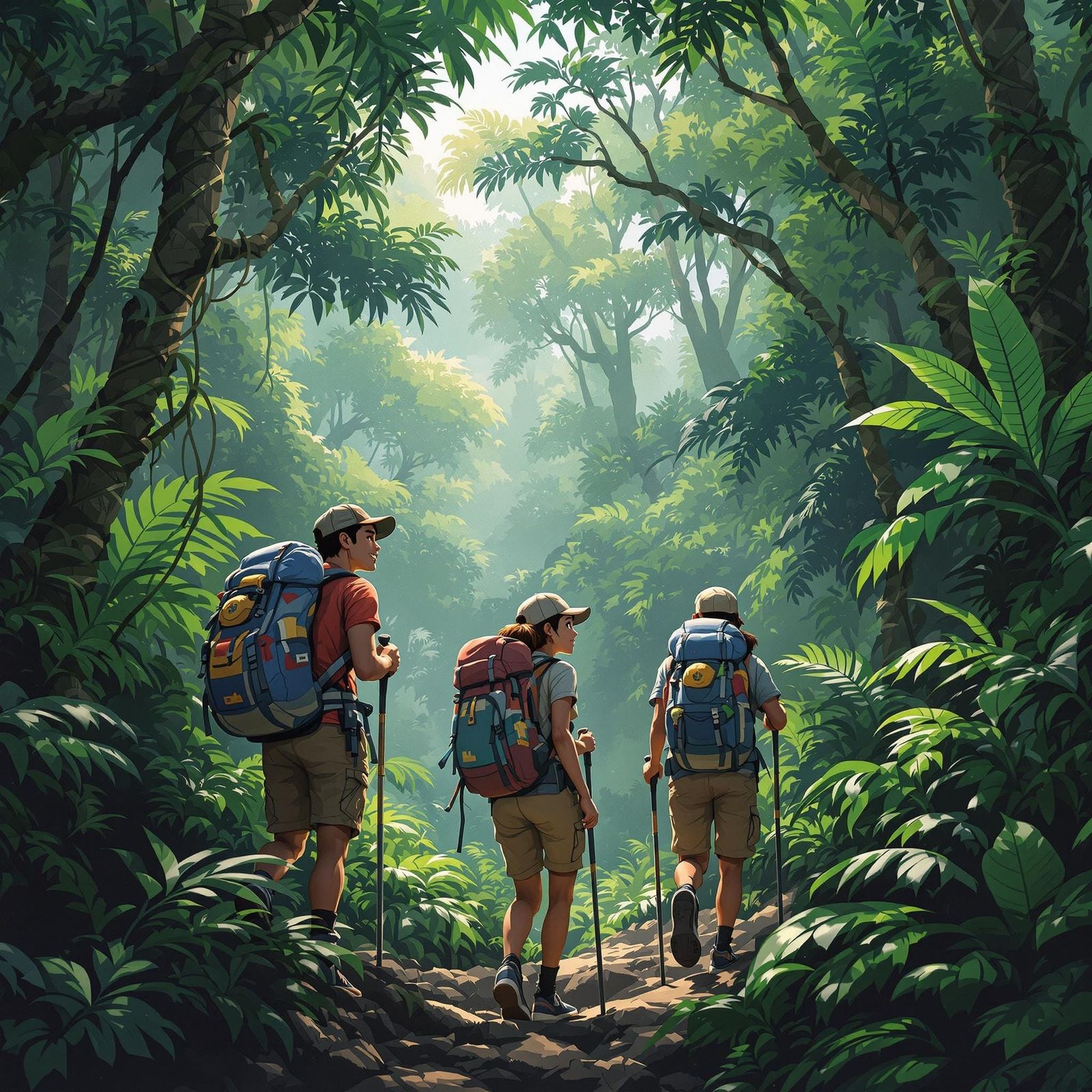 Diverse Friends Venture into Malaysian Tropical Jungle