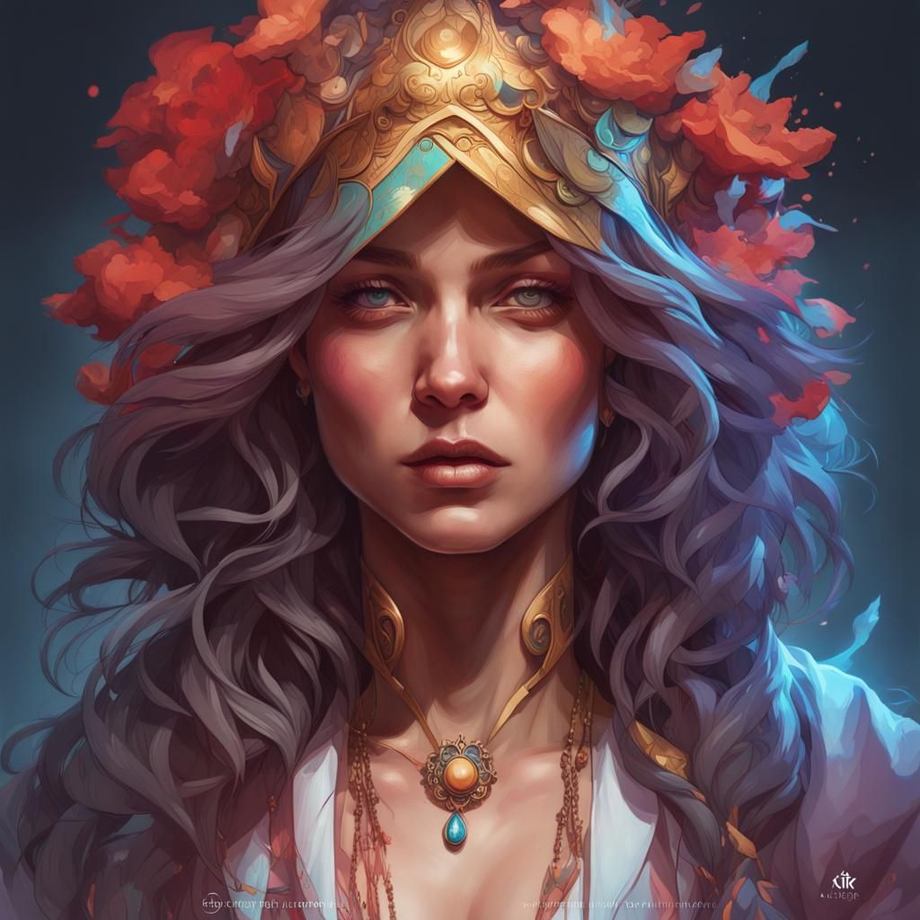 Detailed Portrait with Dynamic Lighting in Art Nouveau Style