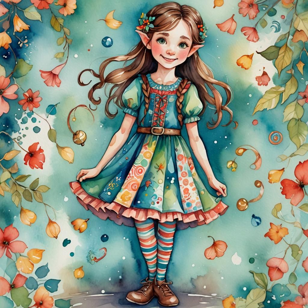Enchanting Elf Girl in Watercolor Illustration