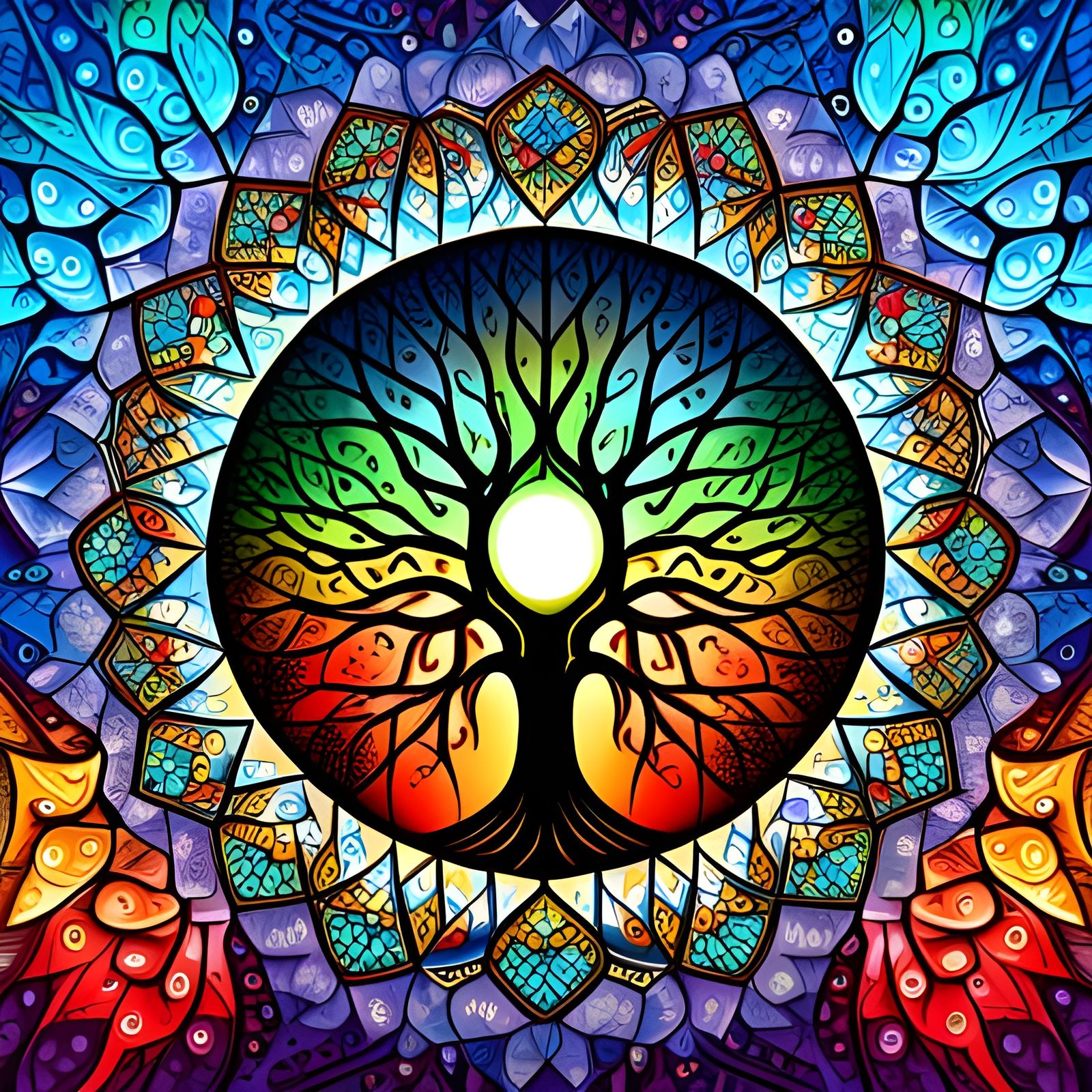 Geometric Tree of Life: Colorful Zentangle Art