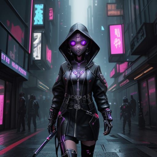 Cyberpunk Child Grim Reaper in Chrome Armor