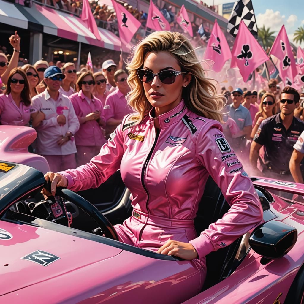 Hyperrealistic Race Car Driver in Pink Racing Suit