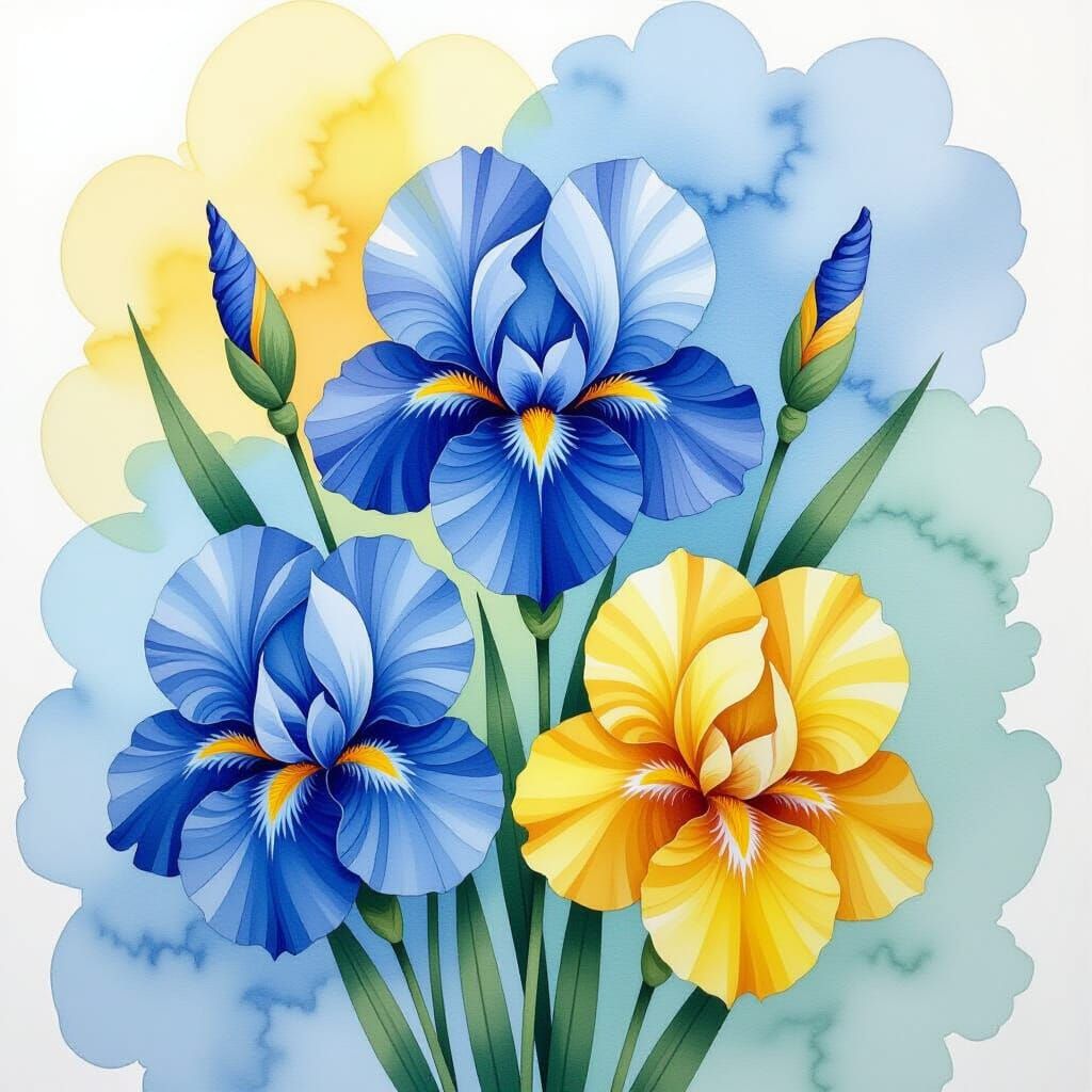 Vibrant Iris Flowers Painted with Alcohol Ink
