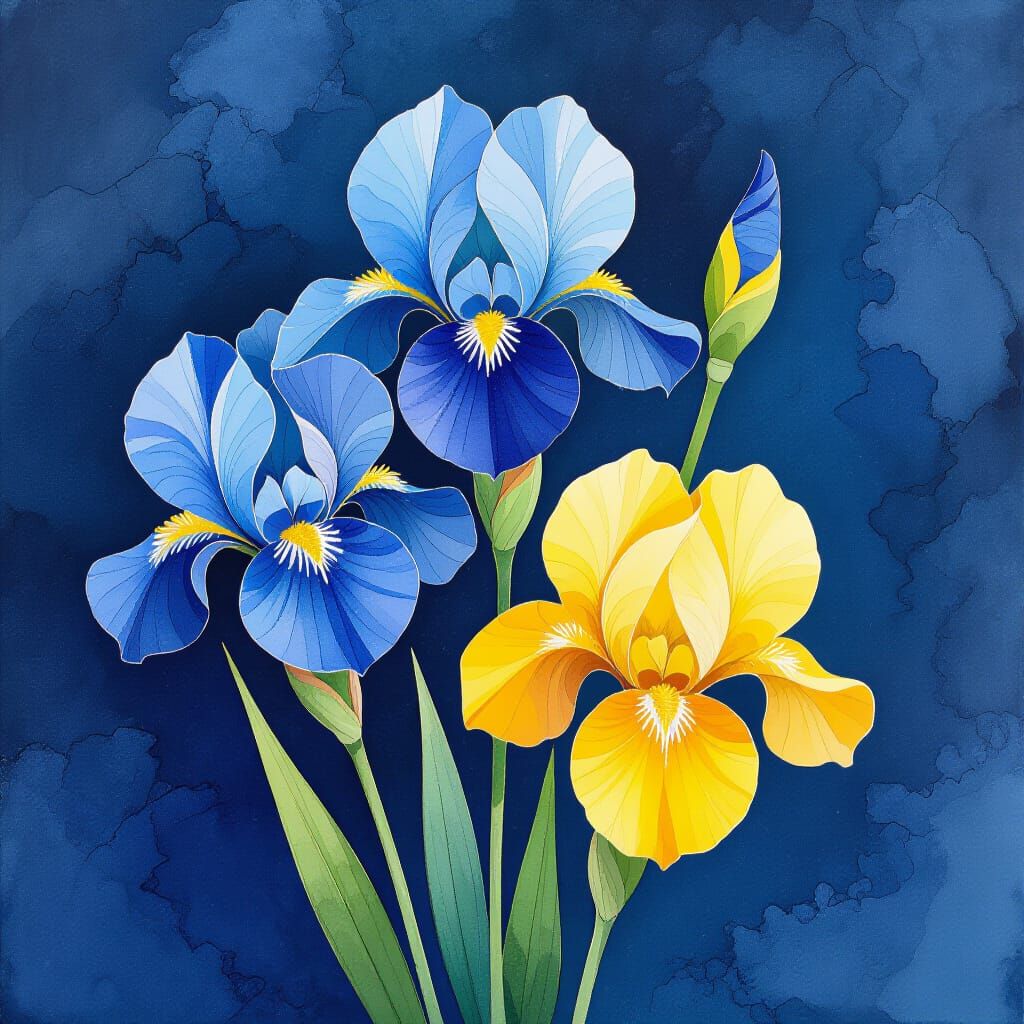 Alcohol Ink Painting of Iris Flowers