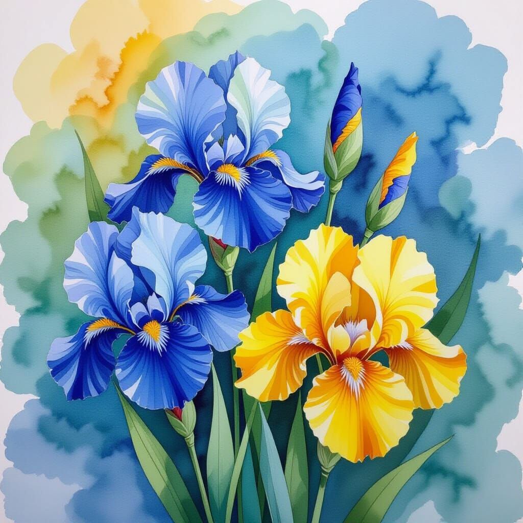 Vibrant Iris Flowers Painted with Alcohol Ink