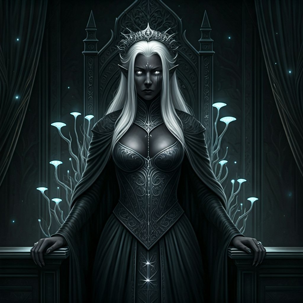 Drow Queen in Bioluminescent Throne Room