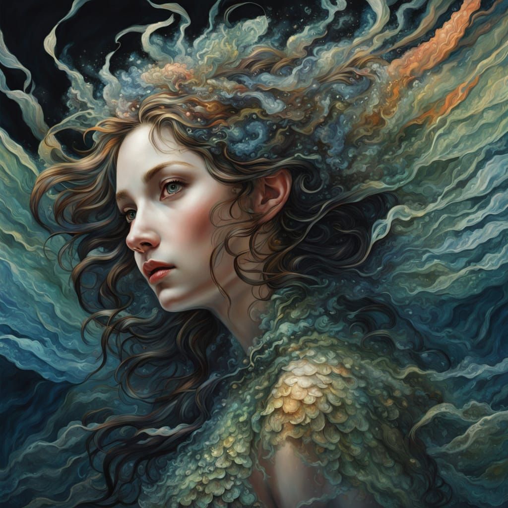Sea Fairy Portrait in Oil Painting Style