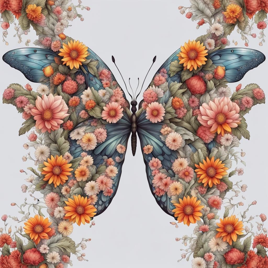 Floral Butterfly Wings Illustration