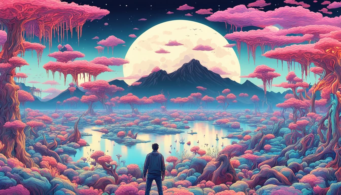 Hyperrealistic Psychedelic Psychopath in Neon Dreamscape